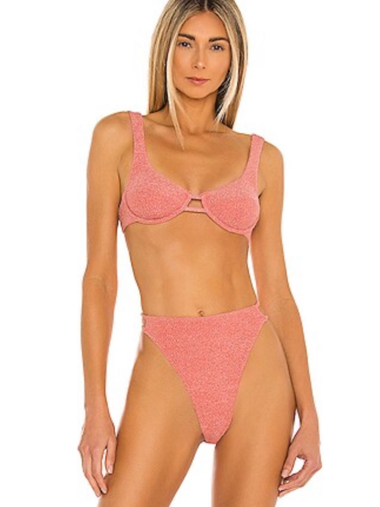 Revolve Lovers  Friends Textured Coral Pink TwoPiece Bikini